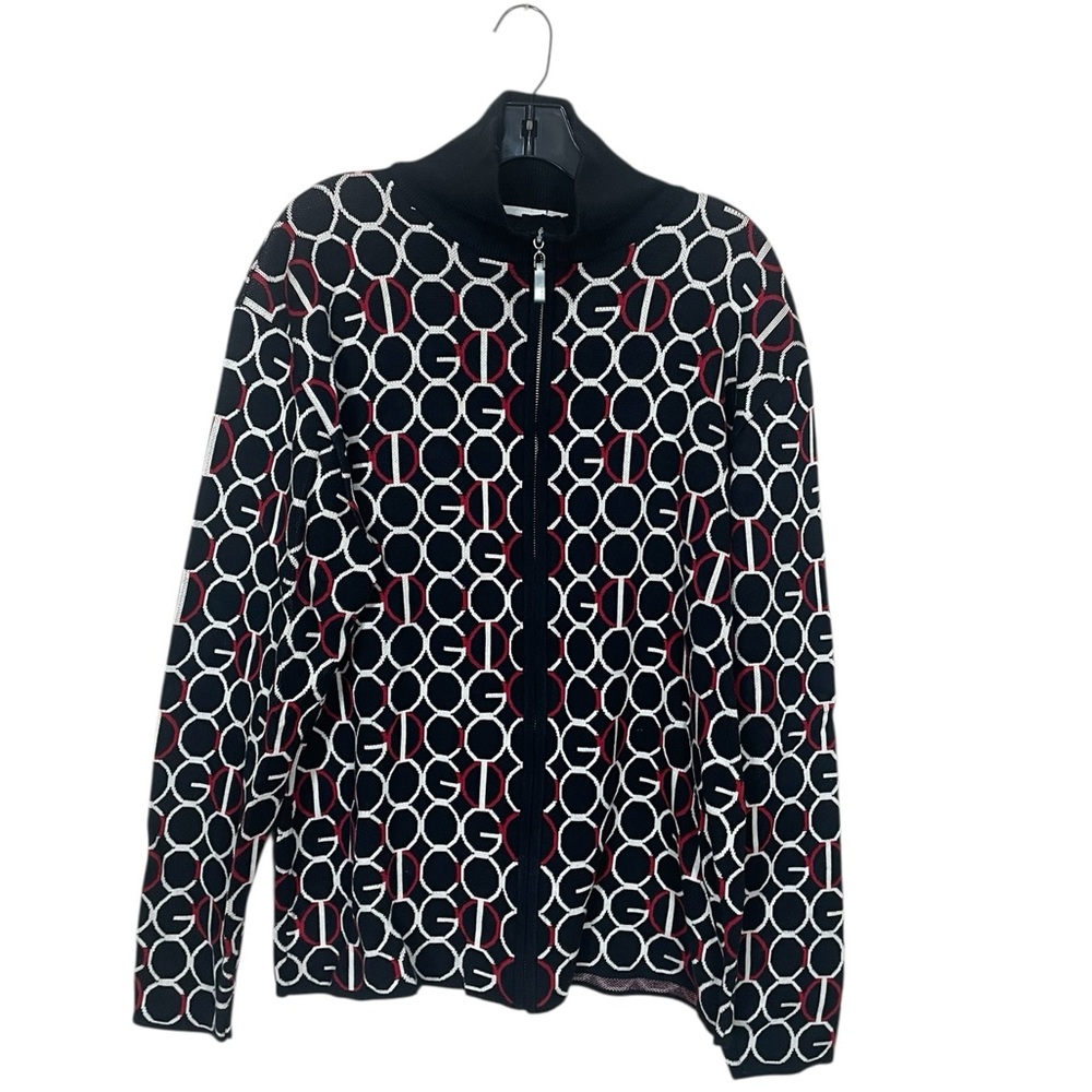 EUC COOGI Link Full Zip Up Black Sweater with White and Red Accents
